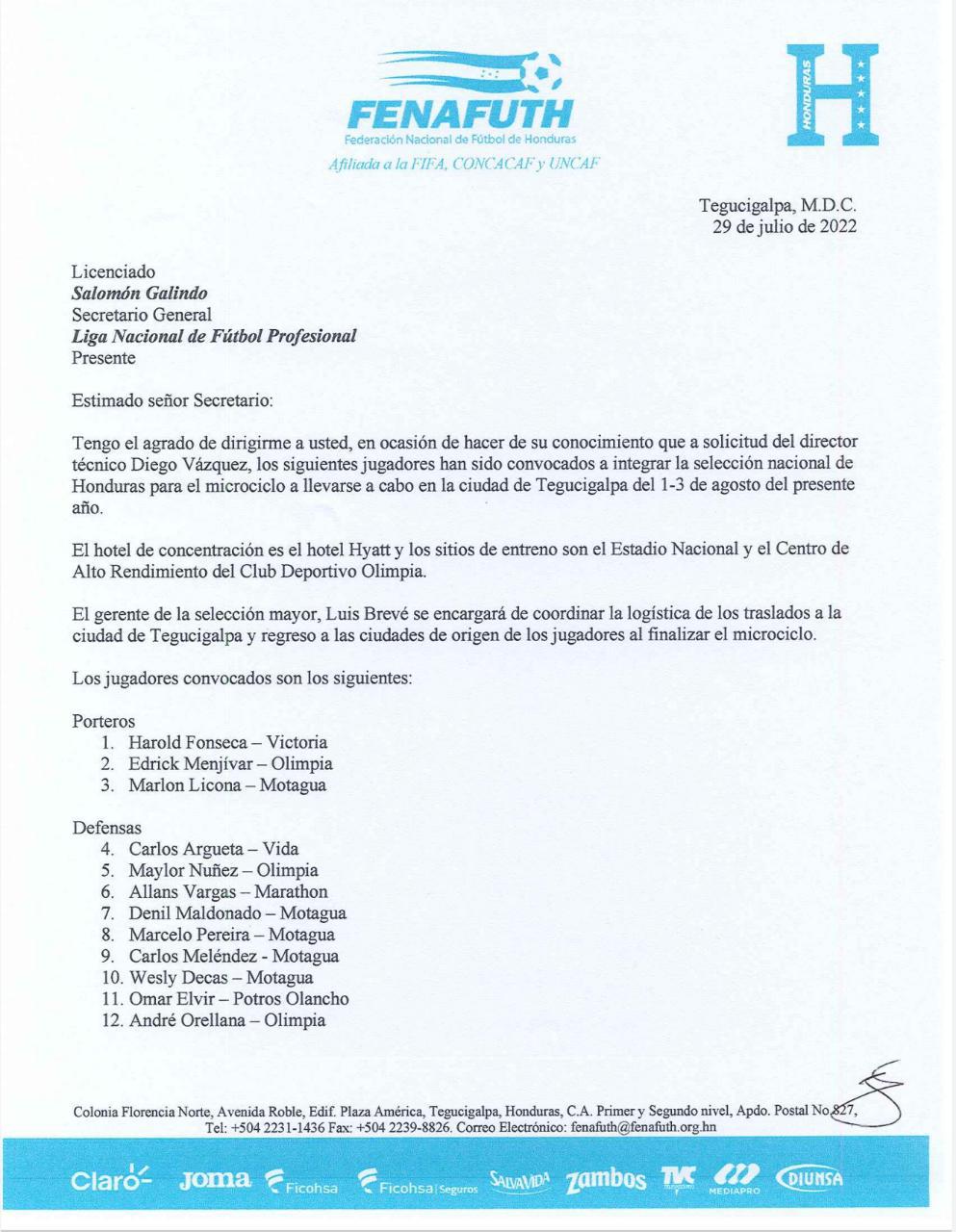 OFICIAL: La convocatoria de la Selección de Honduras para el próximo microciclo en Tegucigalpa