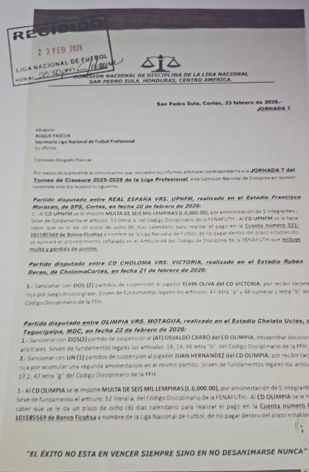 La Comisión de Disciplina no perdonó a Olimpia tras las rojas mostradas en el clásico.