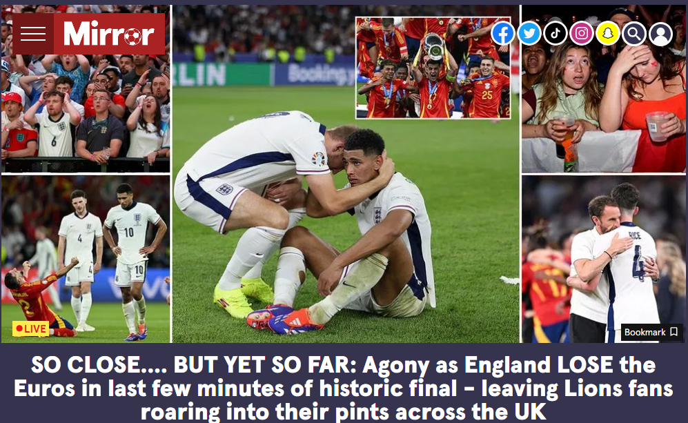 Lo que dice la prensa de Inglaterra tras perder otra final de la Eurocopa: “60 años de dolor; España nos rompe el corazón”