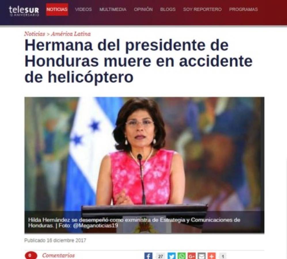 La prensa internacional reacciona impactada por la muerte de Hilda Hernández