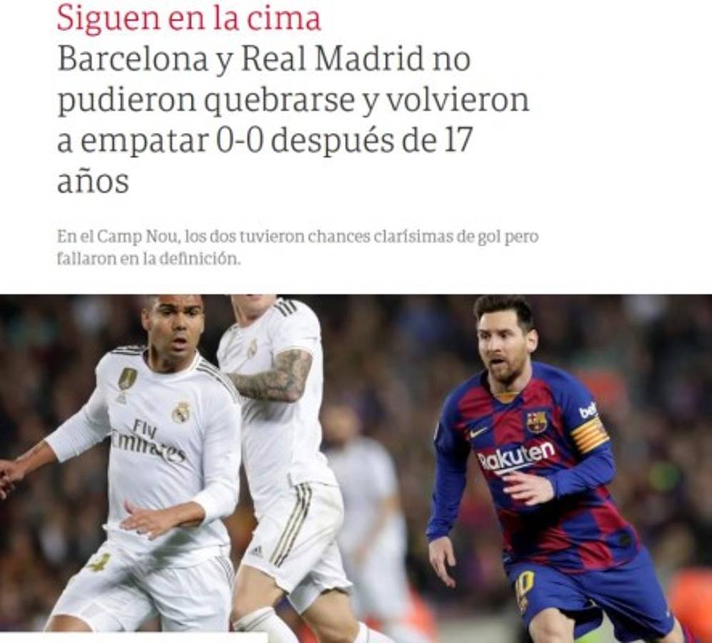 Lo que dice la prensa mundial tras el Barcelona-Real Madrid: 'Mucho fútbol y poca pólvora'