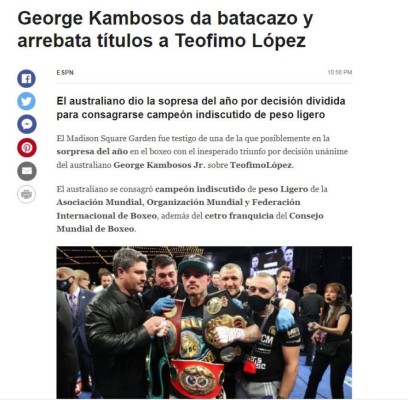 'La mayor decepción y sin clase': Así cataloga la prensa a Teófimo López tras perder ante Kambosos
