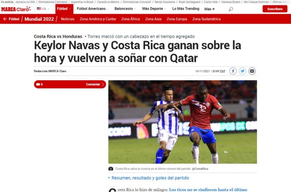 ¡Adiós Qatar, triunfo agónico, Costa Rica sobrevive! Lo que dice la prensa mundial tras el fracaso de la Selección de Honduras