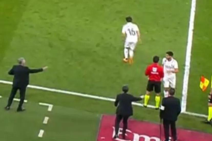 Asensio did not cross the touchline to go out and was talking to the fourth official inside the field.