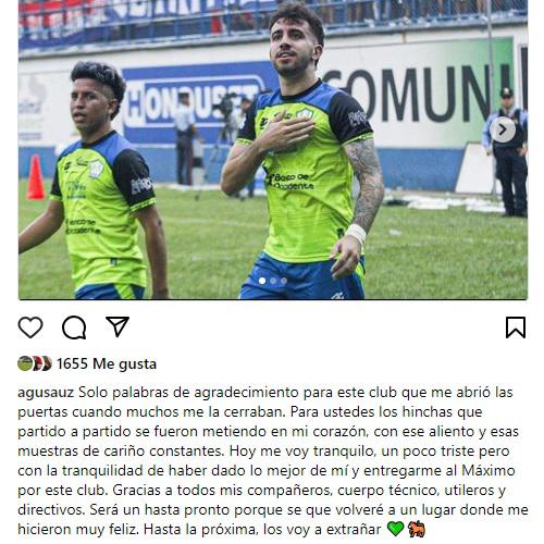 El delantero argentino se despidió del Olancho FC a través de su cuenta de Instagram.