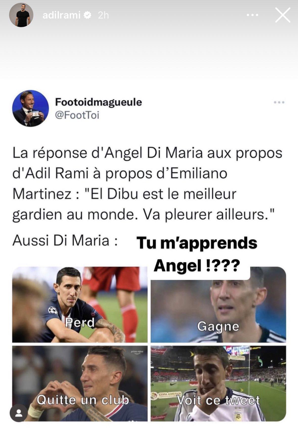 “¿Me enseñas a llorar?”: Di María recibe feroz respuesta de Adil Rami por defender al Dibu Martínez.