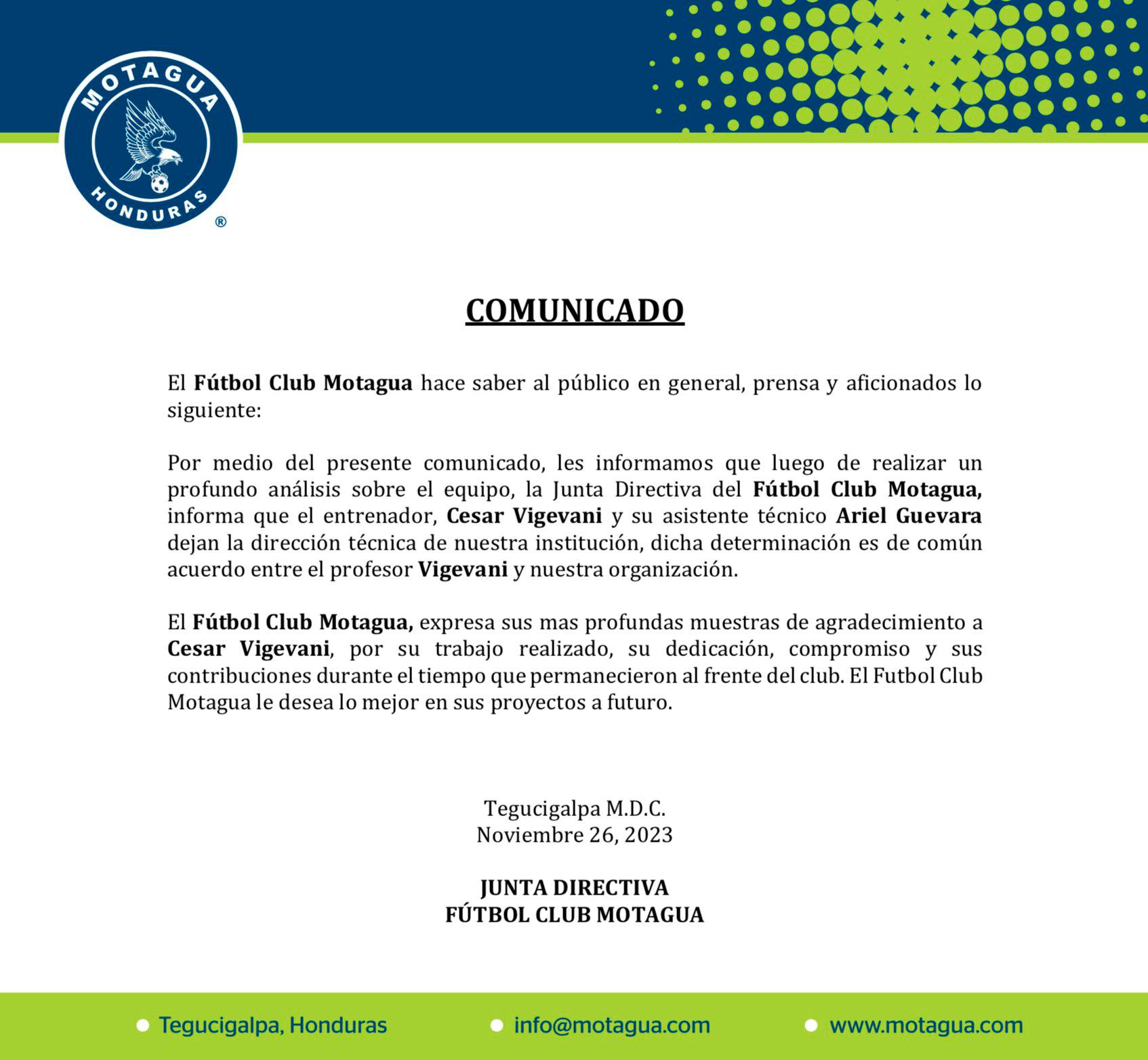 Bombazo: ¡Motagua cesa al técnico César Vigevani y regresa Diego Vázquez para terminar el Apertura 2023!