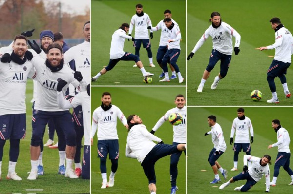 De acérrimos rivales a practicar juntos: así fue el reencuentro de Sergio Ramos con Messi en el entreno del PSG