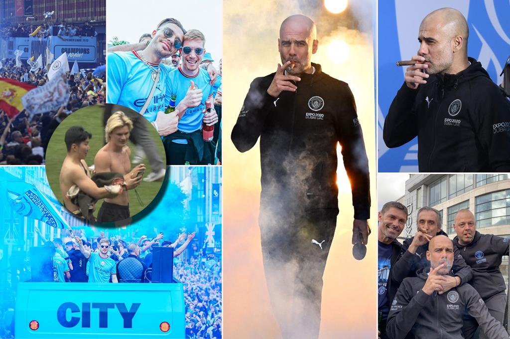 Fiestón en el Manchester City: Guardiola fumándose puros, descontrol de los aficionados y el que confundió a Erling Haaland