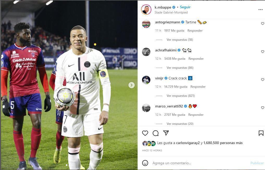 El mensaje de Vinicius a Mbappé a través de su cuenta oficial de Instagram.