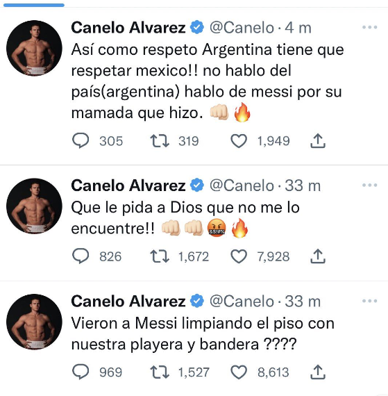 Los airados tuits de Canelo Álvarez contra Lionel Messi.