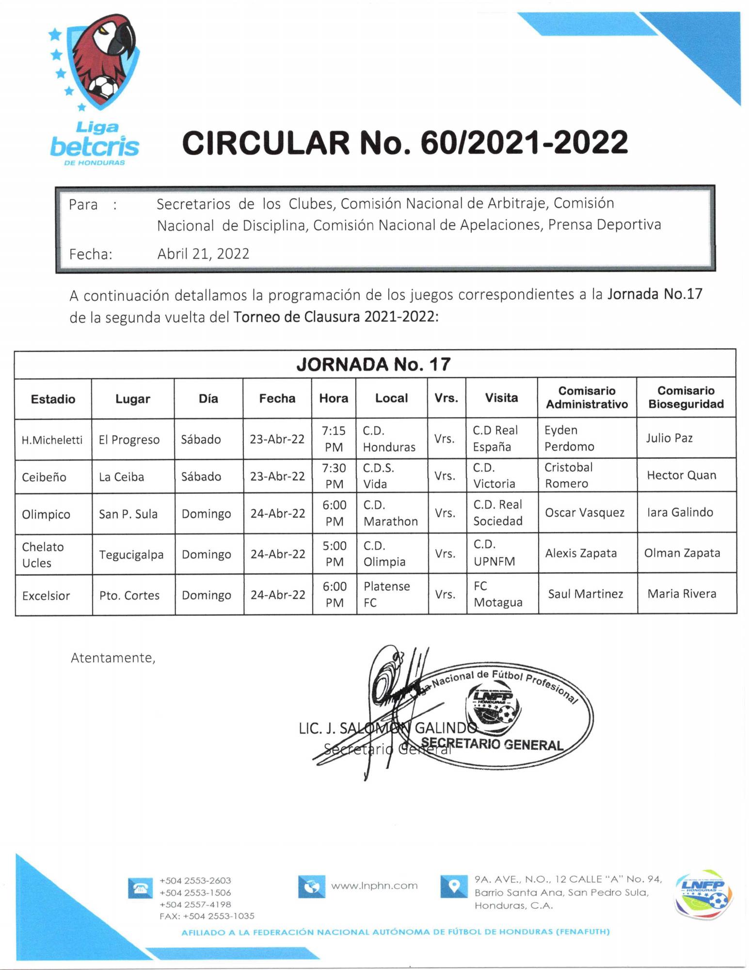 Con horarios inusuales: Liga Nacional oficializa los partidos de la jornada 17 del torneo Clausura 2022