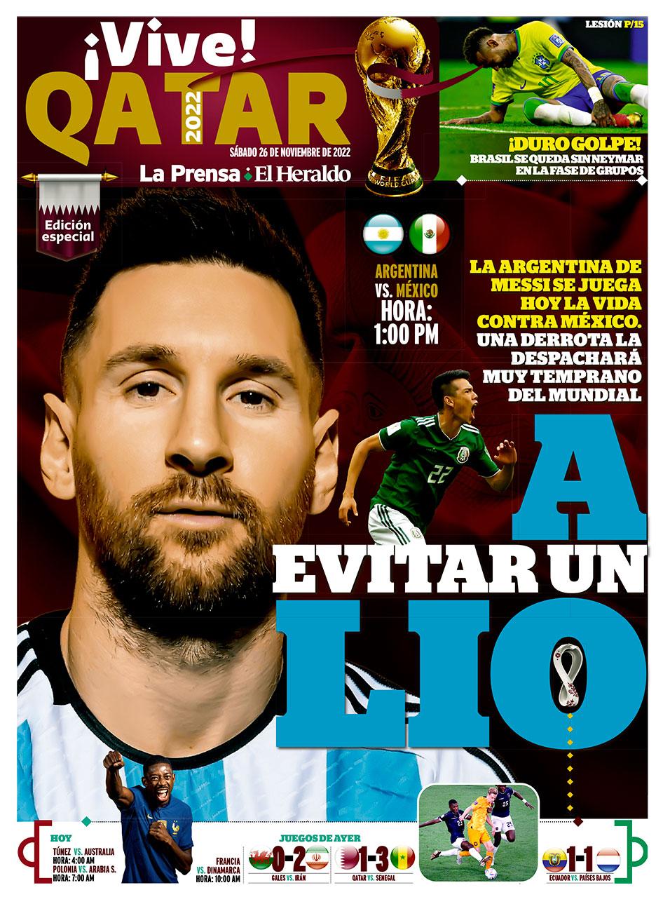 La Argentina de Messi se juega hoy la vida contra México. Una derrota la despachará muy temprano del Mundial.