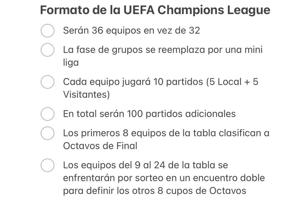 El nuevo formato que tendrá la UEFA en la Champions a partir del 2024.