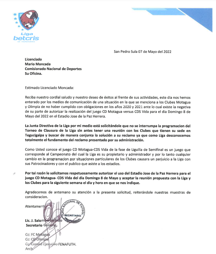 OFICIAL: Motagua sí jugará con Vida el repechaje en el estadio Nacional tras acuerdo con autoridades de Conapid
