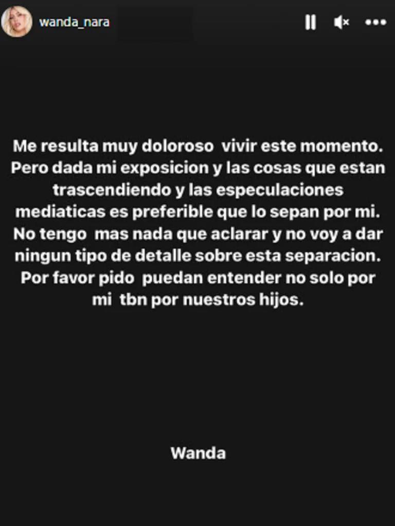 Así anunció Wanda Nara el fin de su relación con Mauro Icardi, futbolista argentino.