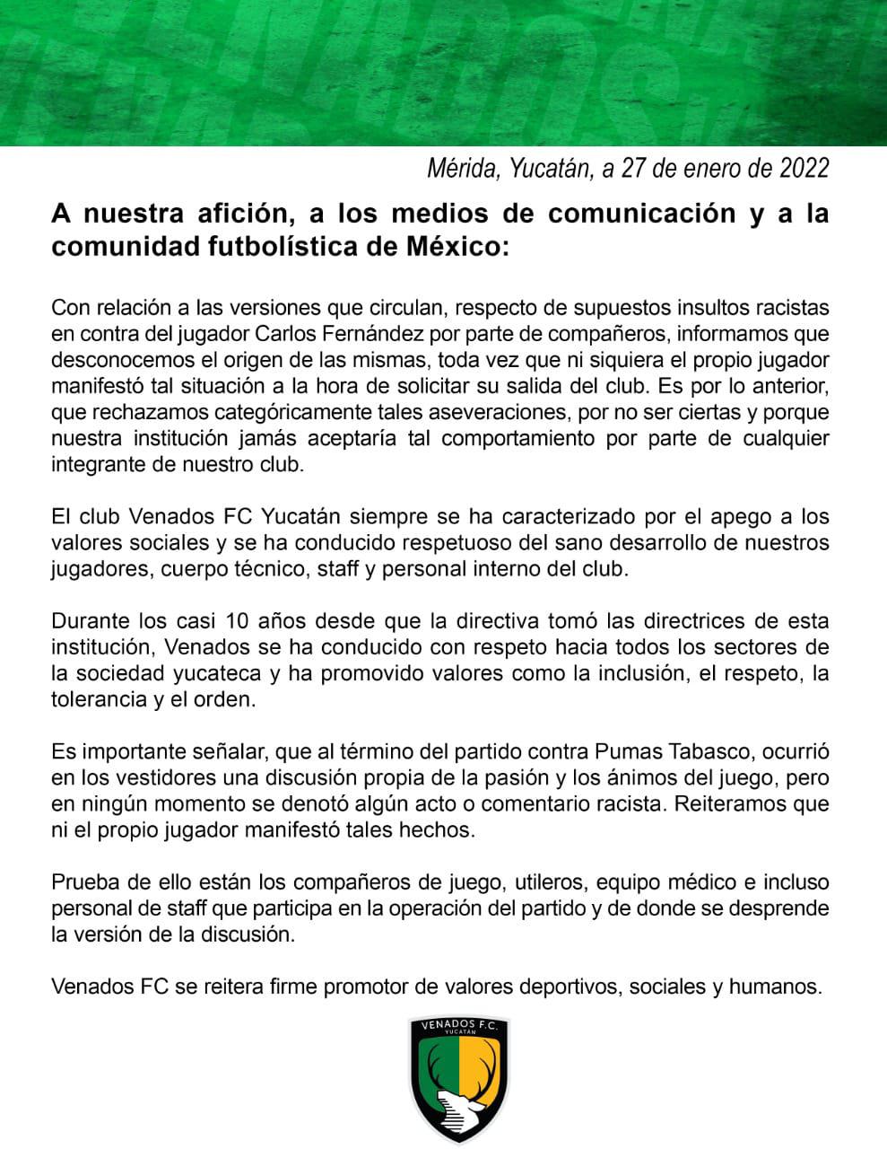 El Comunicado oficial de Venados FC sobre la sorpresiva salida del hondureño Carlos “Muma” Fernández